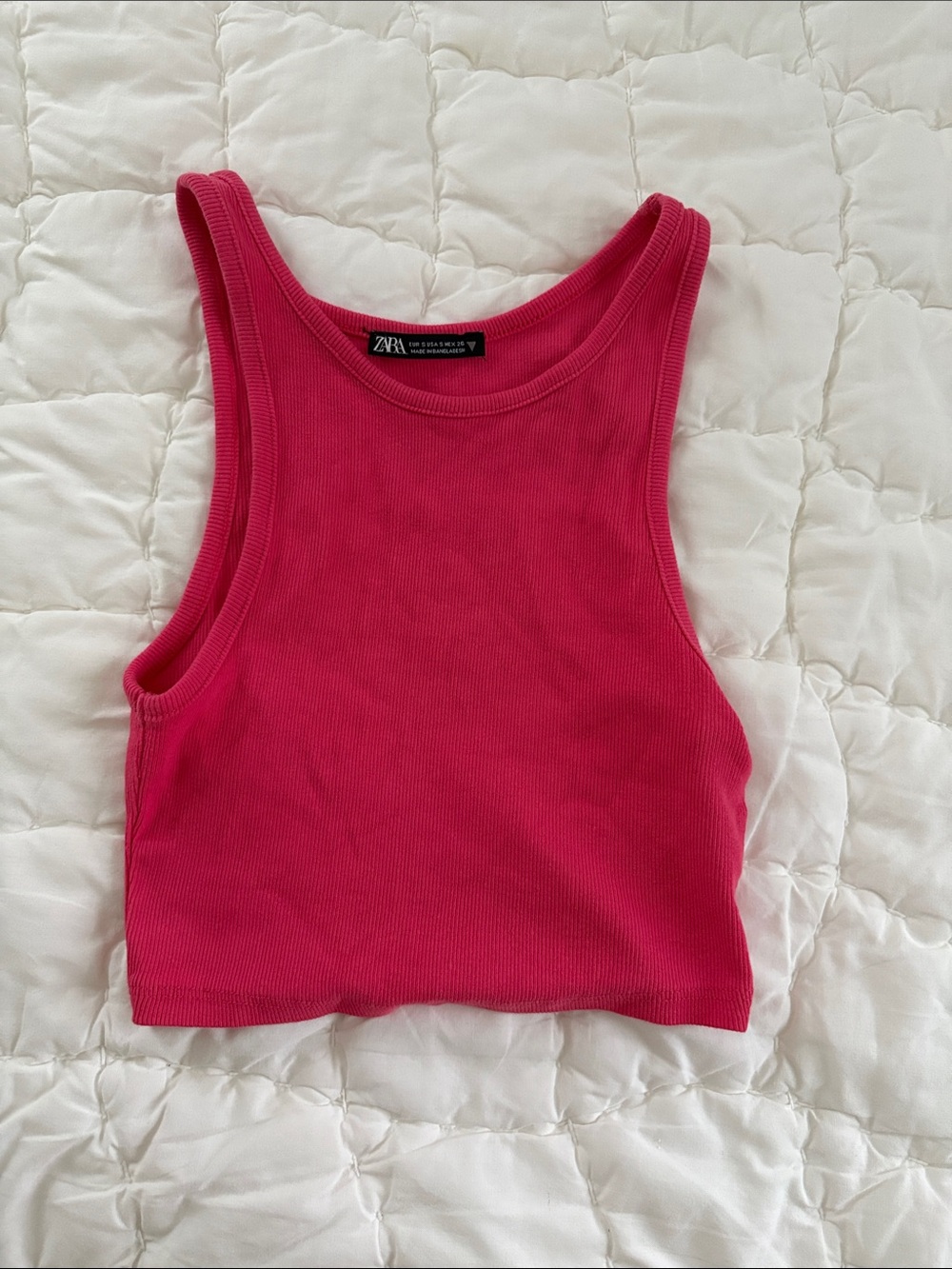 ZARA Hot Pink Ribbed Cropped Tank